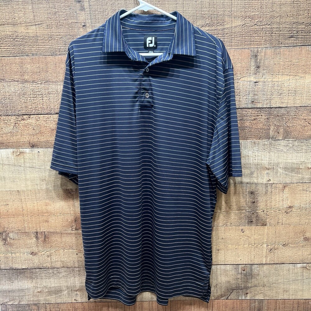 Footjoy FJ Men’s Navy Blue Striped Golf Shirt Polo Size Large